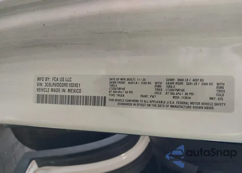 2024 Ram Promaster 2500 Tradesman High Roof 159 Wb W/Pass Seat z USA, uszkodzony, nr VIN 3C6LRVDG0RE102451